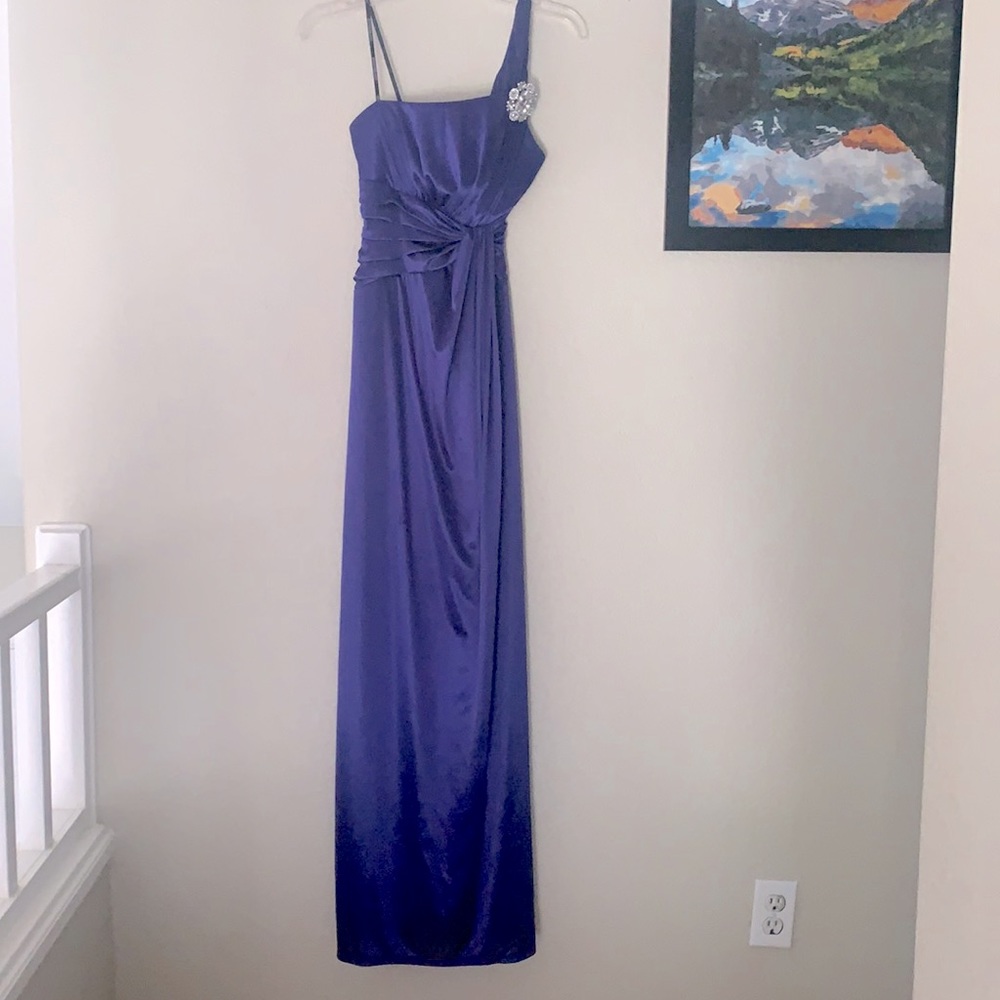 Purple one shoulder formal dress